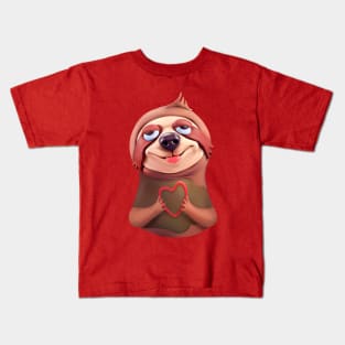 Sloth Holding A Heart Kids T-Shirt